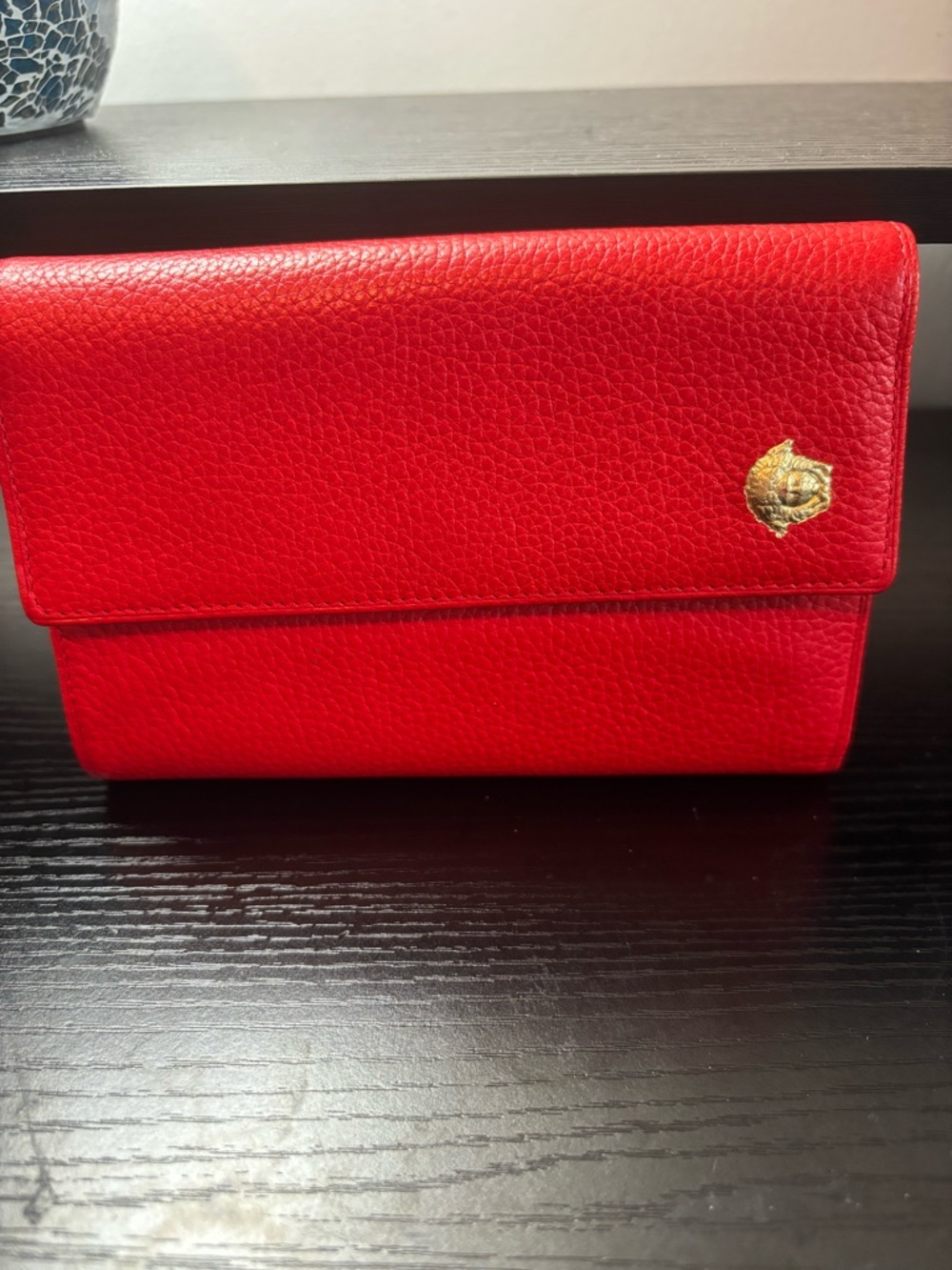 Authentic Vintage Versace Medusa Continental Wallet-Red Caviar Leather- Pristine